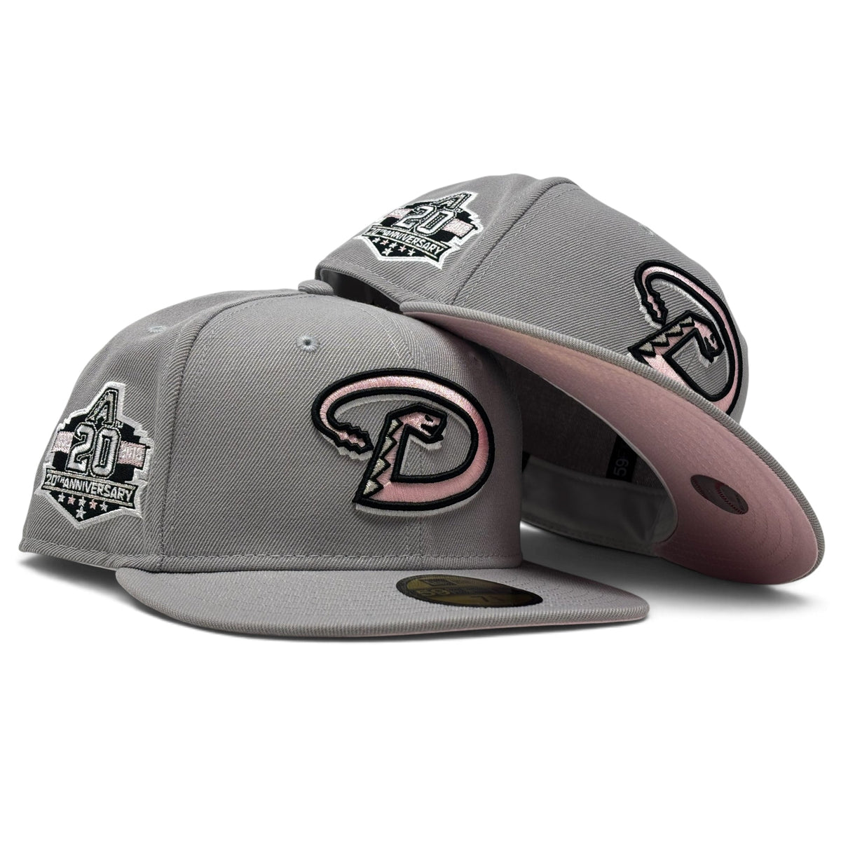 Arizona Diamondbacks 20th Anniversary Pink Brim 59Fifty New Era Fitted Hat-Gray