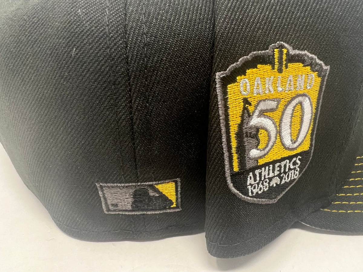 OAKLAND ATHLETICS 50TH ANNIVERSARY "VISOR STITCH" GRAY BRIM NEW ERA FITTED HAT