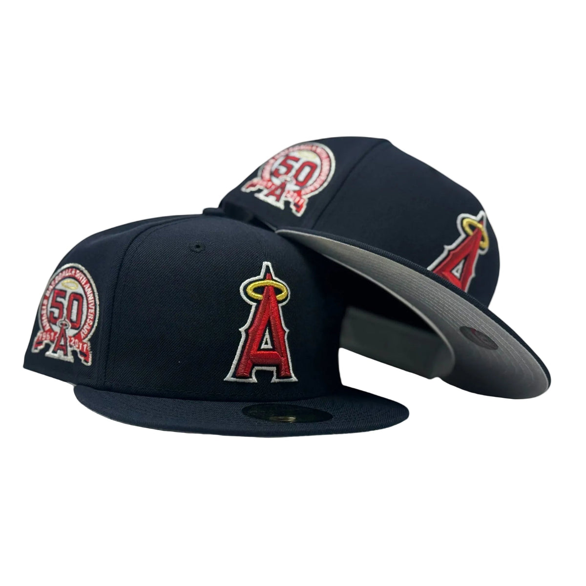 Los Angeles Angels 50th Anniversary Fitted Hats-Navy Blue