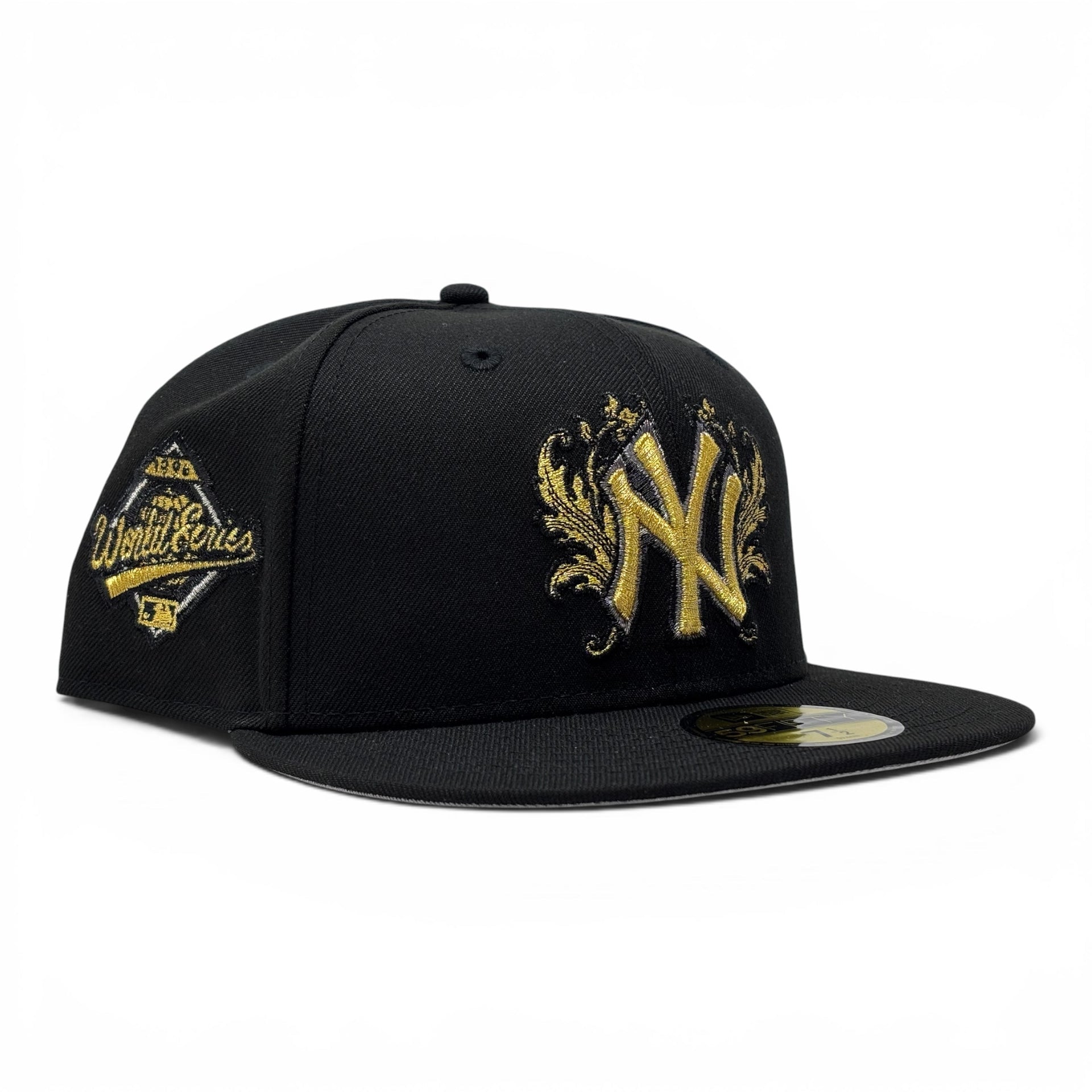 New York Yankees 1996 World Series iconic interlocking Fitted Hats-Black Gold