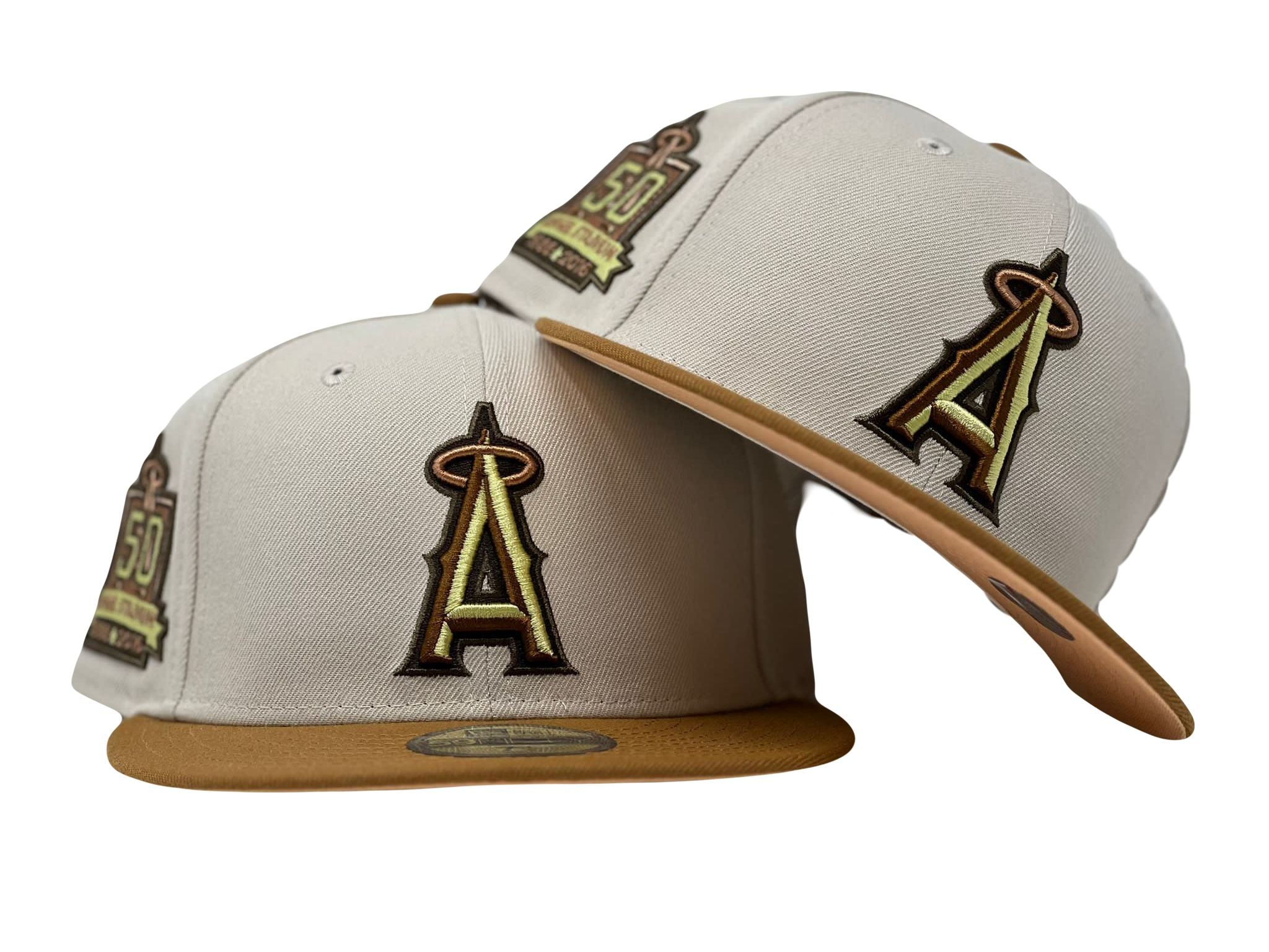 Los Angeles Angels 50th Anniversary Stone Bronze Visor Peach Brim New Era Fitted Hat