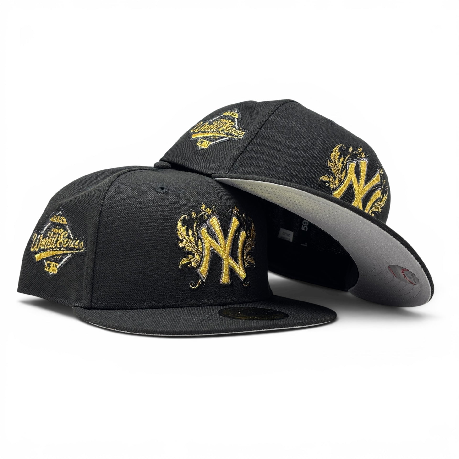 New York Yankees 1996 World Series iconic interlocking Fitted Hats-Black Gold