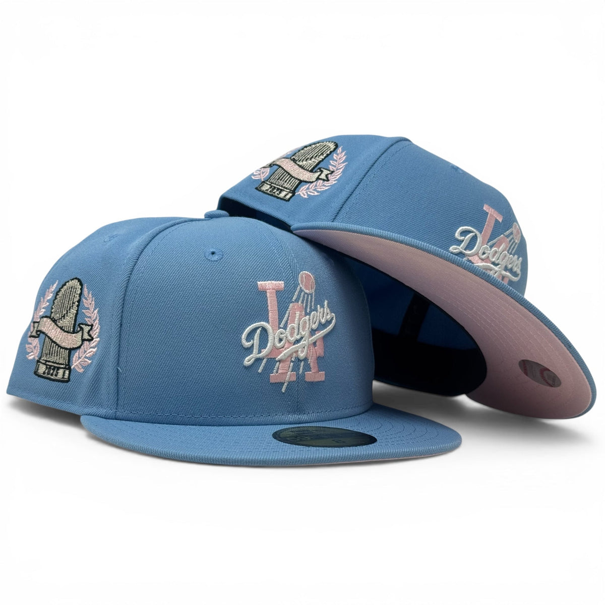 Los Angeles Dodgers 2025 World Champions Fitted Hat-Sky Blue Pink