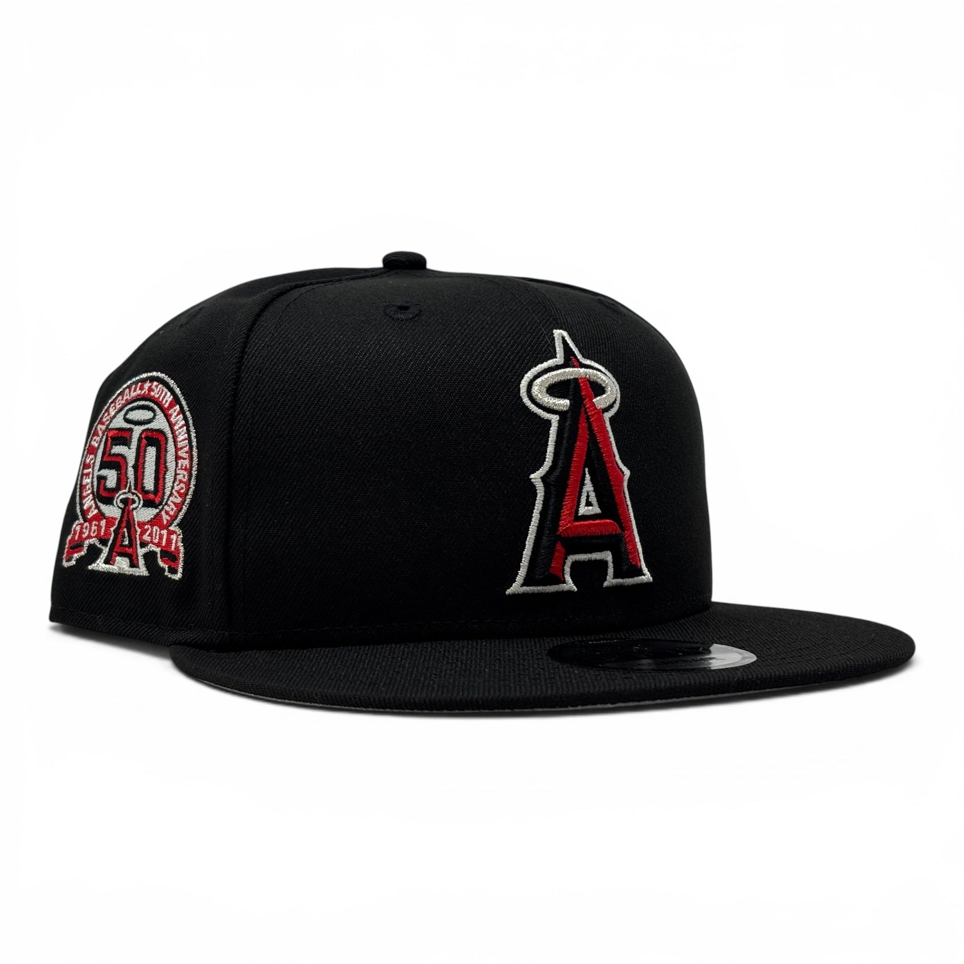 Los Angeles Angels 50th Anniversary Snapback Hats-Black Red