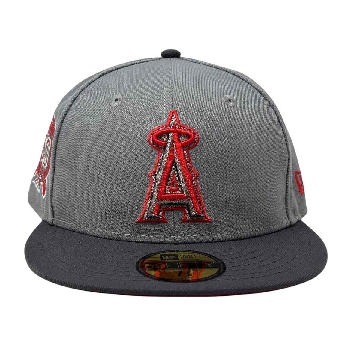 Los Angeles Angels 50th Anniversary Red Brim Fitted Hats-Gray
