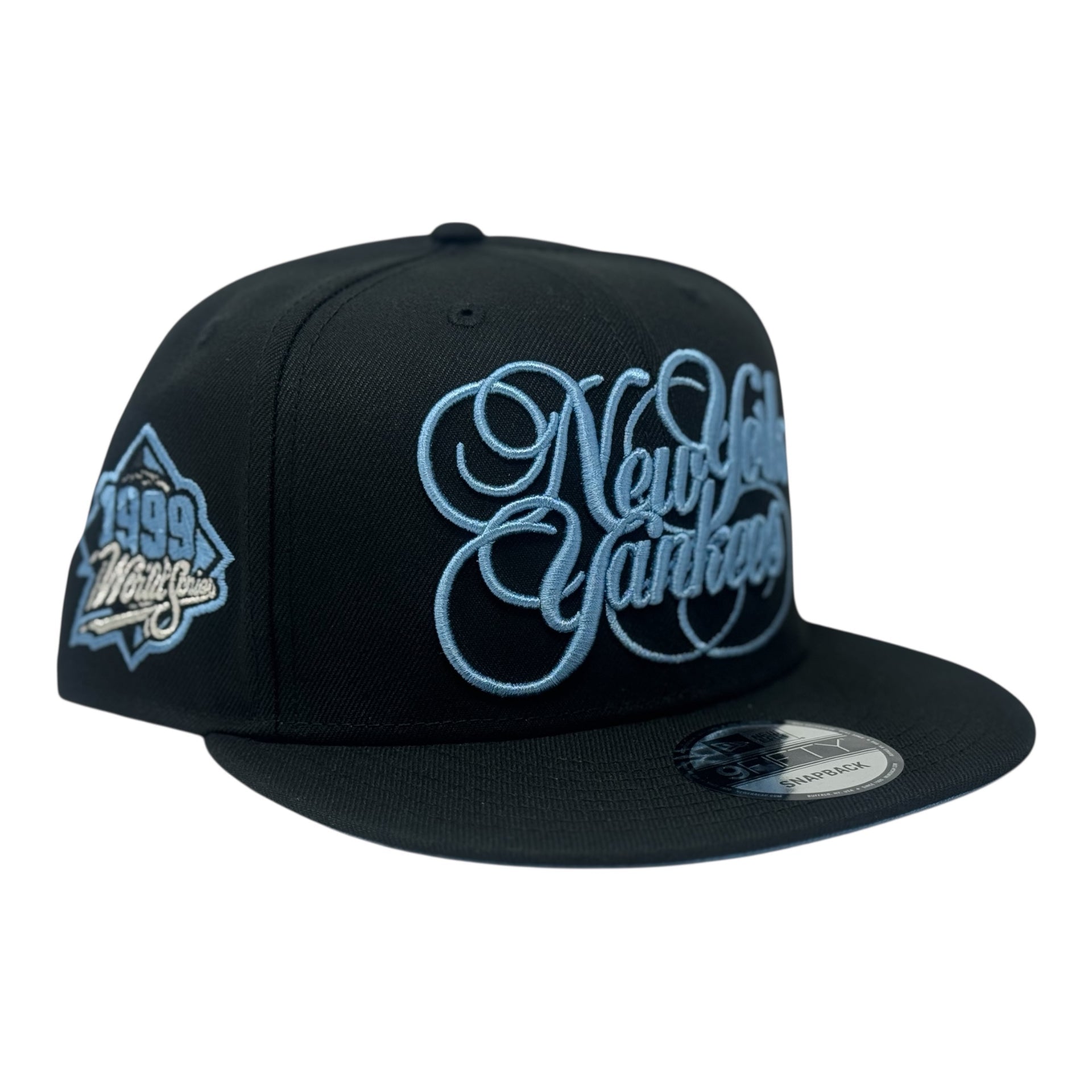 New York Yankees 1999 world Series Snapback Script Logo Hat-Black Sky
