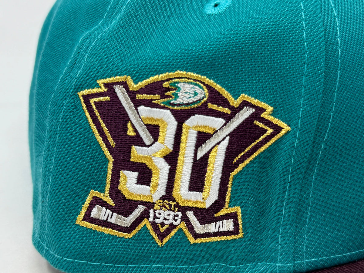 Anaheim Ducks 30th Anniversary Fitted Hats-Turquoise Maroon
