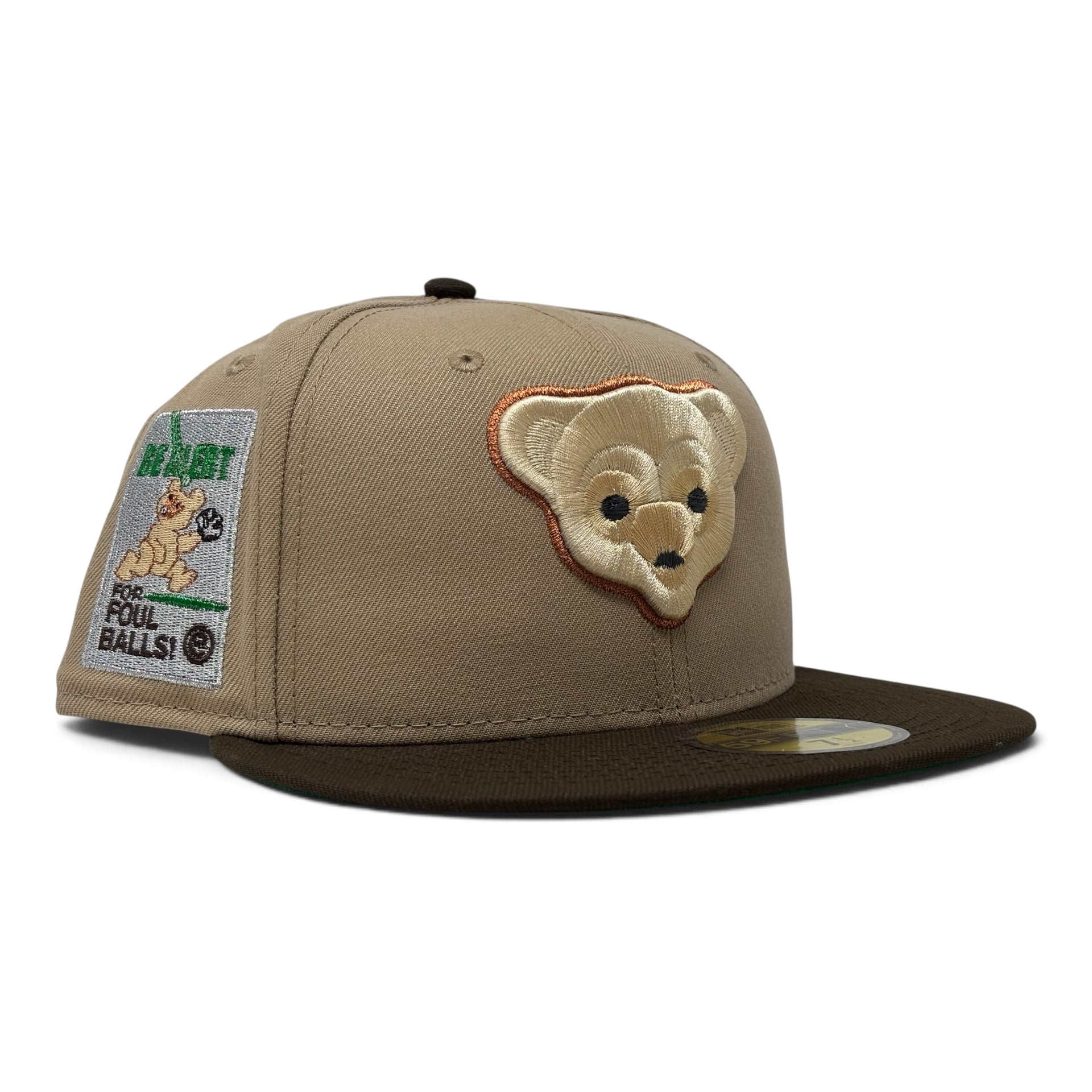 Chicago Cubs Be Alert Foul Ball Logo Green Brim New Era Fitted Hats-Walnut