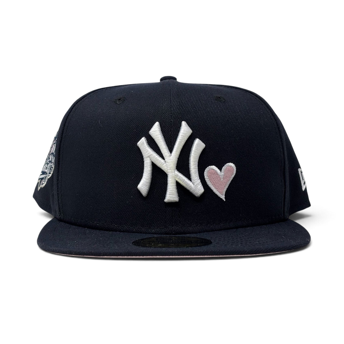 New York Yankees 1999 World Series with heart Pink Brim Fitted Hat-Navy