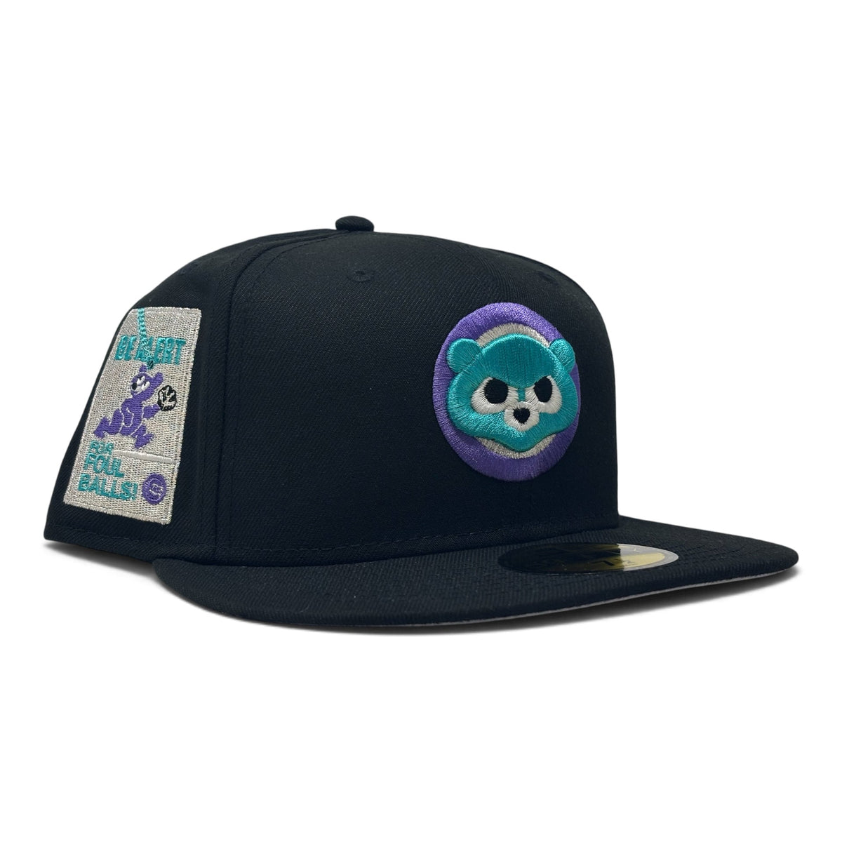 Chicago Cubs Be Alert Foul Ball Logo Fitted Hats-Black Purple Teal