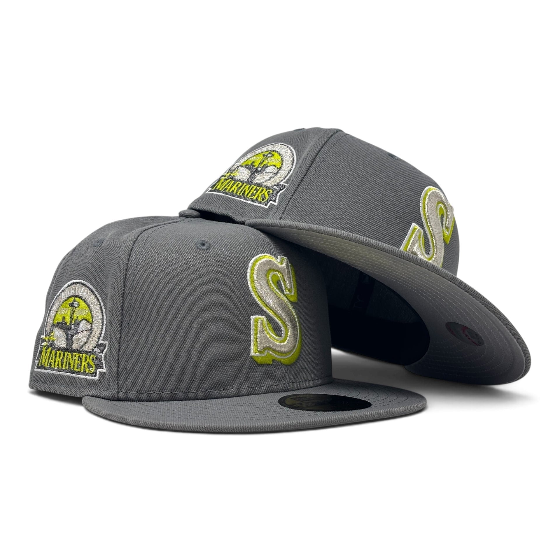 Seattle Mariners 30th Anniversary Fitted Hats-Gray Lime Green
