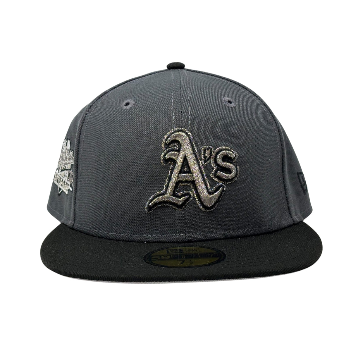 Oakland Athletics 1989 World Series Metallic Logo Fitted Hat- Dark Gray Black