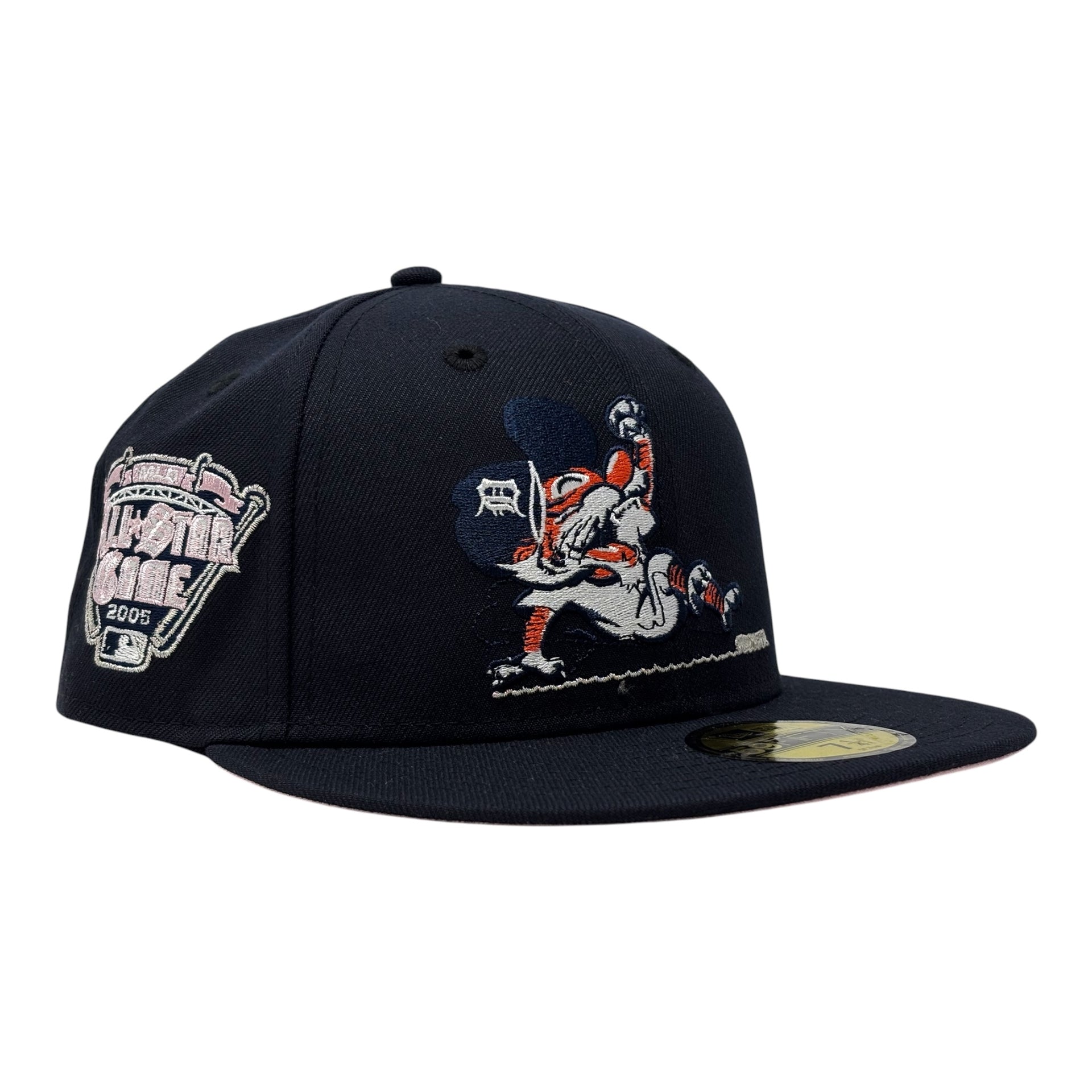 Detroit Tigers 2005 All Star Game Sliding Kitty Pink Brim Fitted Hat-Navy