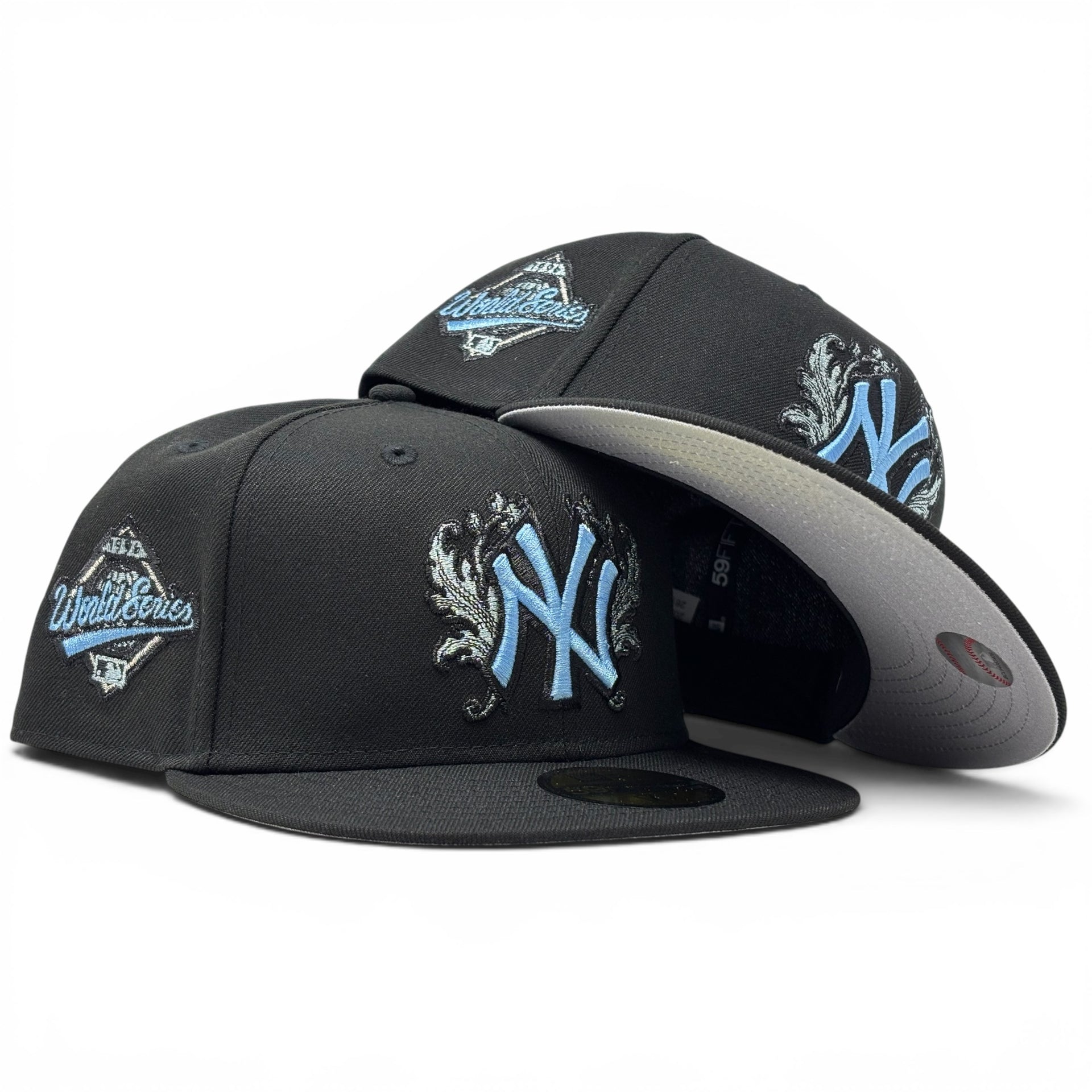 New York Yankees 1996 World Series iconic interlocking Fitted Hats-Black Sky