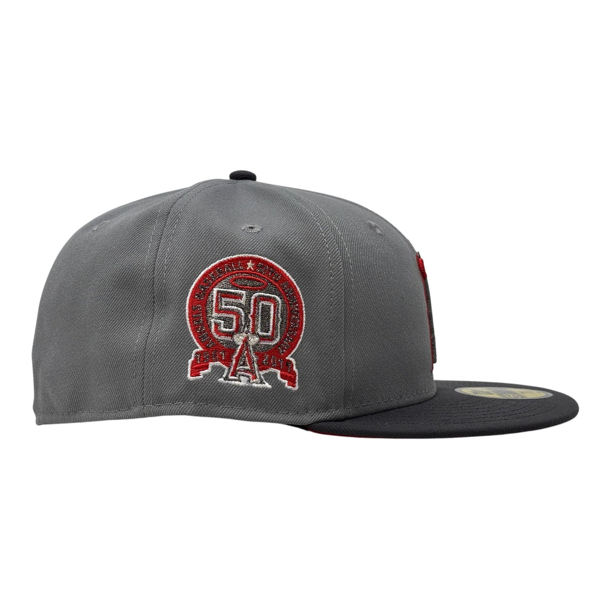 Los Angeles Angels 50th Anniversary Red Brim Fitted Hats-Gray
