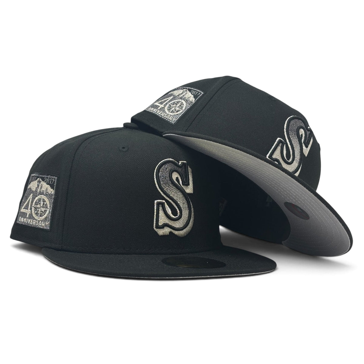Seattle Mariners 40th Anniversary Black Metallic Gradient Logo Fitted Hats