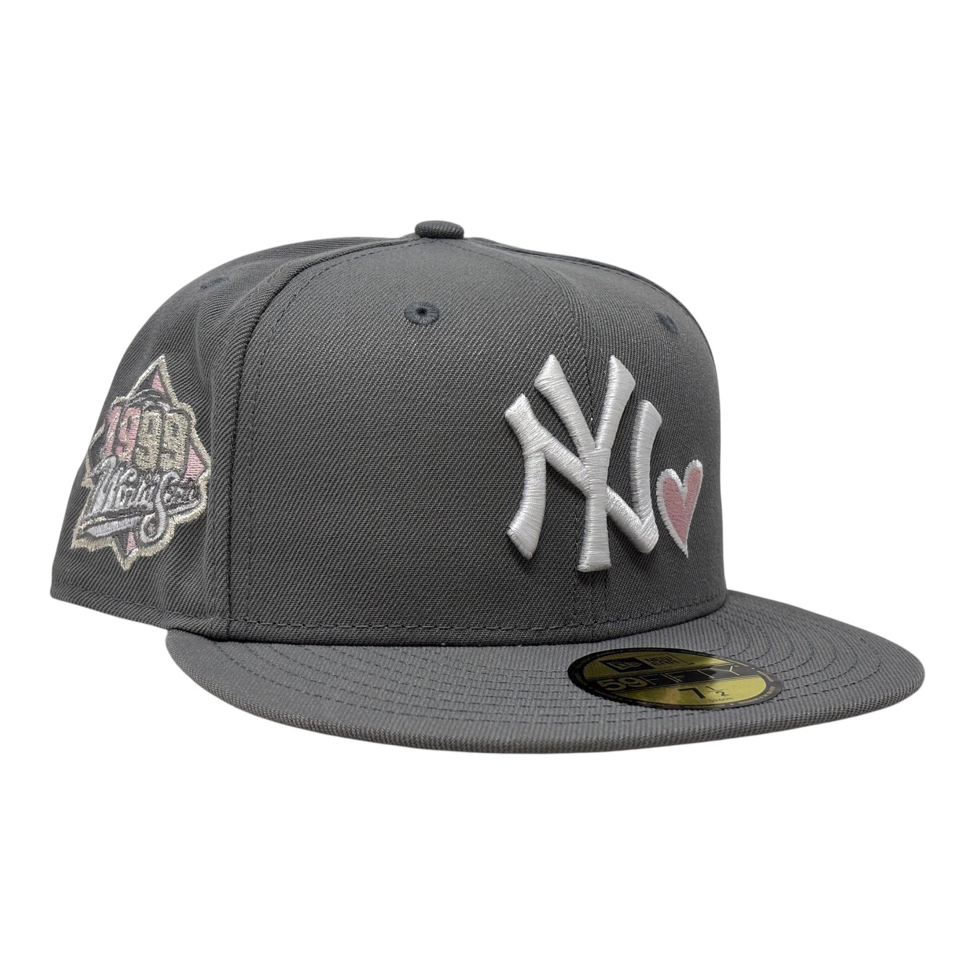 New York Yankees 1999 World Series with heart Pink Brim Fitted Hat