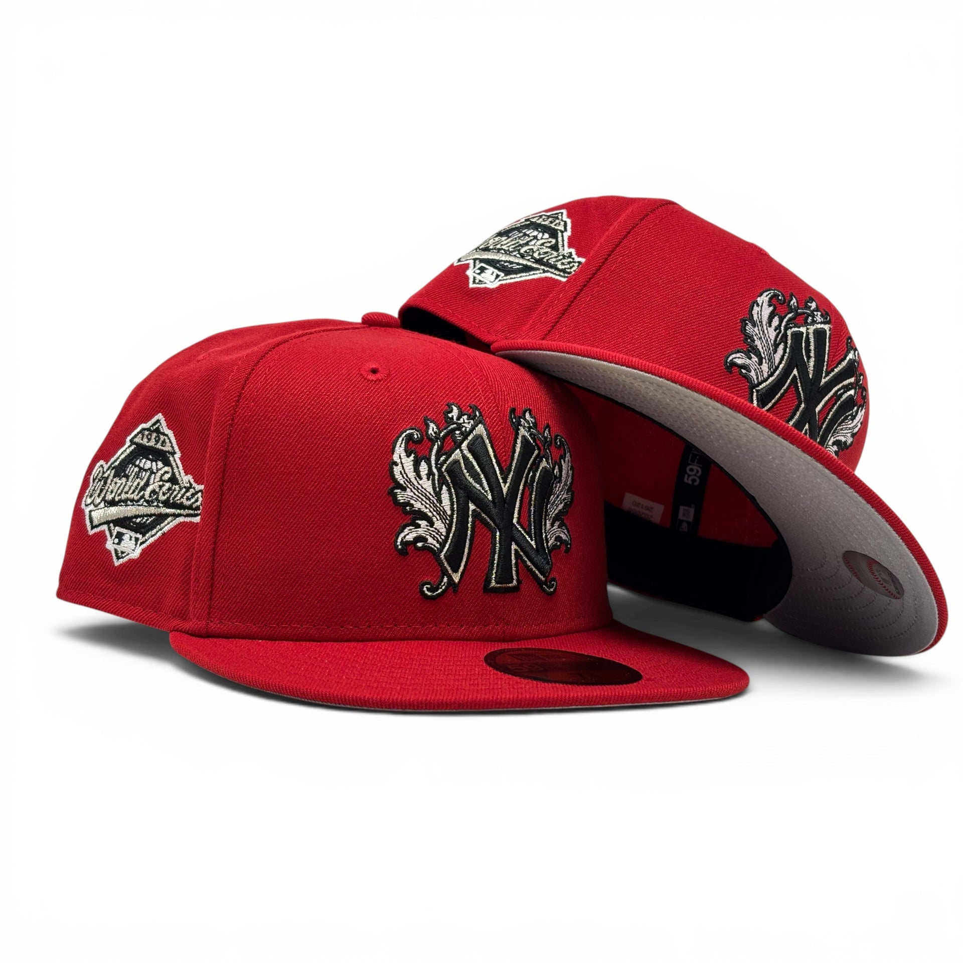 New York Yankees 1996 World Series iconic interlocking Fitted Hats-Red