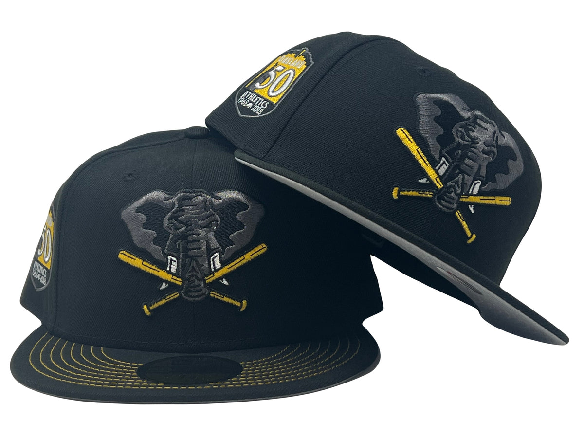 OAKLAND ATHLETICS 50TH ANNIVERSARY "VISOR STITCH" GRAY BRIM NEW ERA FITTED HAT