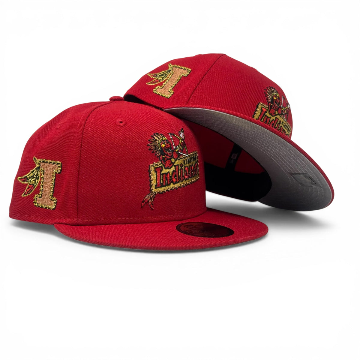 Kinston Indians Minor League New Era Fitted Hats-Red