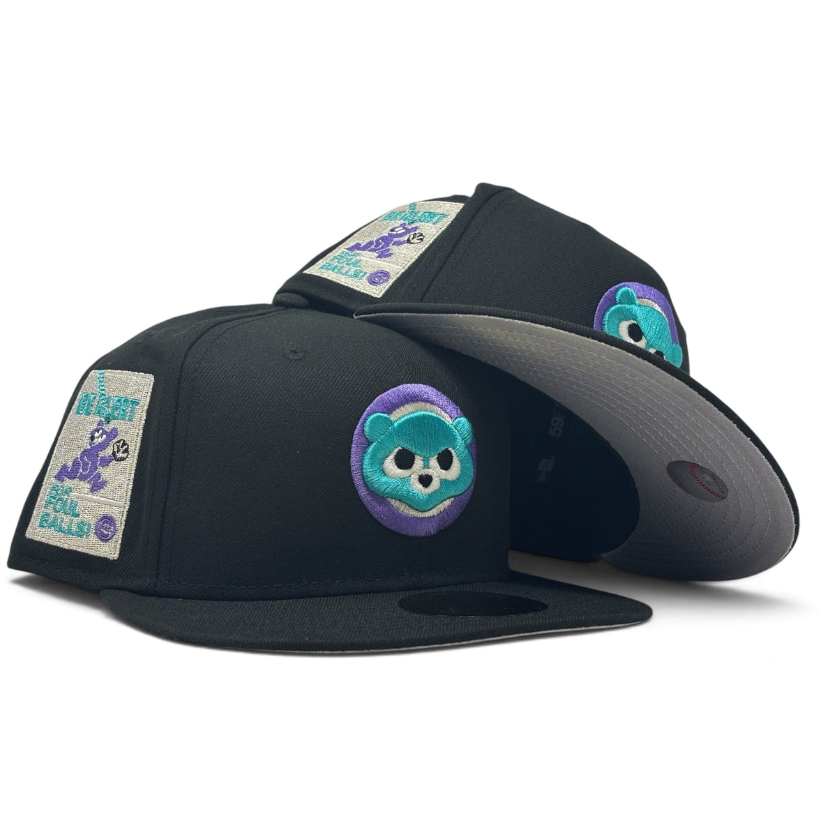 Chicago Cubs Be Alert Foul Ball Logo Fitted Hats-Black Purple Teal