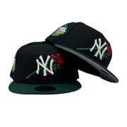 New York Yankees 1999 World Series Floral Logo Fitted Hat-Black Green