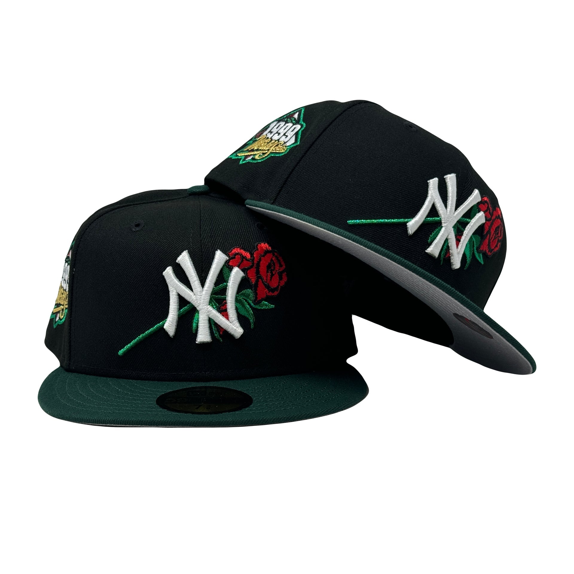 New York Yankees 1999 World Series Floral Logo Fitted Hat-Black Green