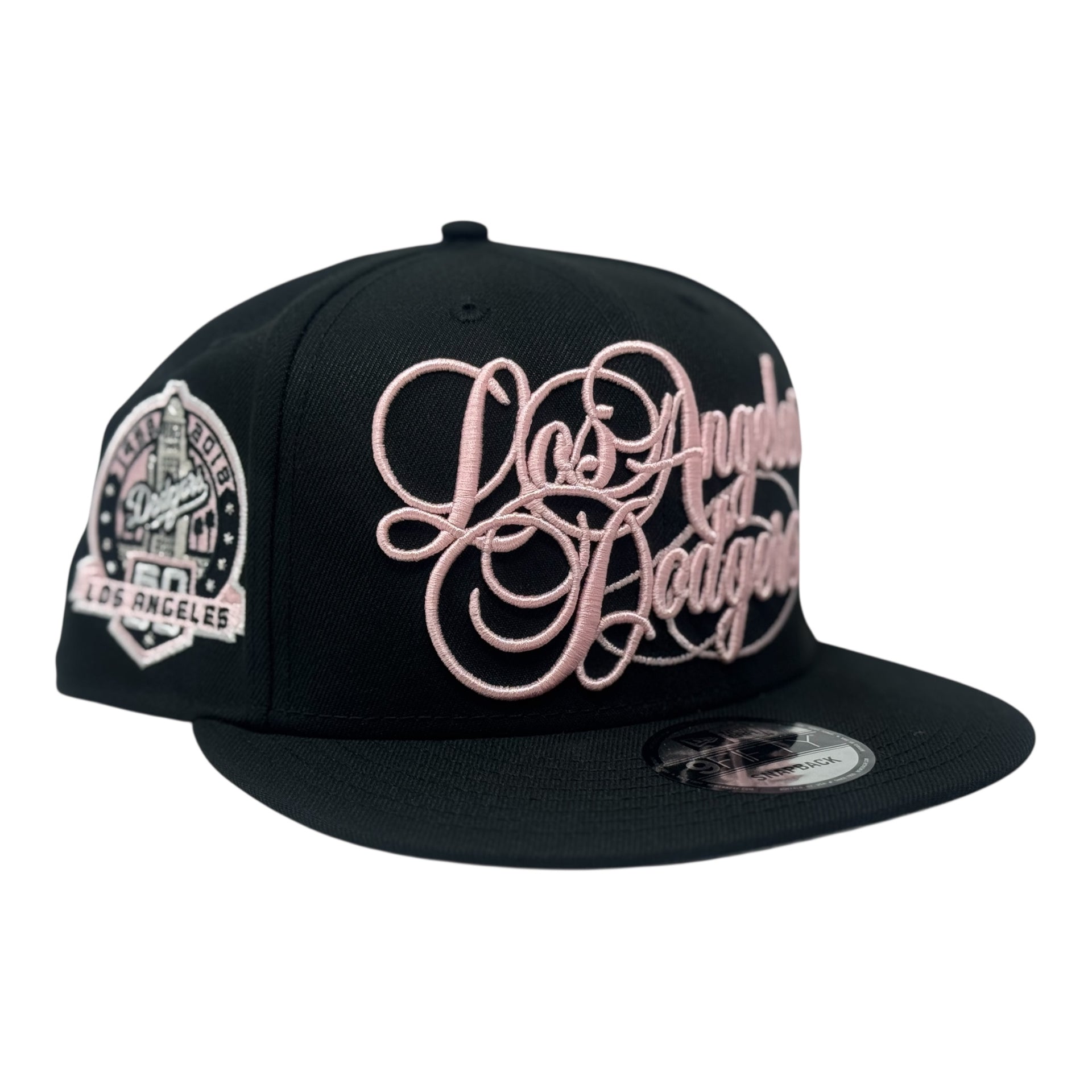 Los Angeles Dodgers 60th Anniversary Snapback Script Logo Hat-Black Pink