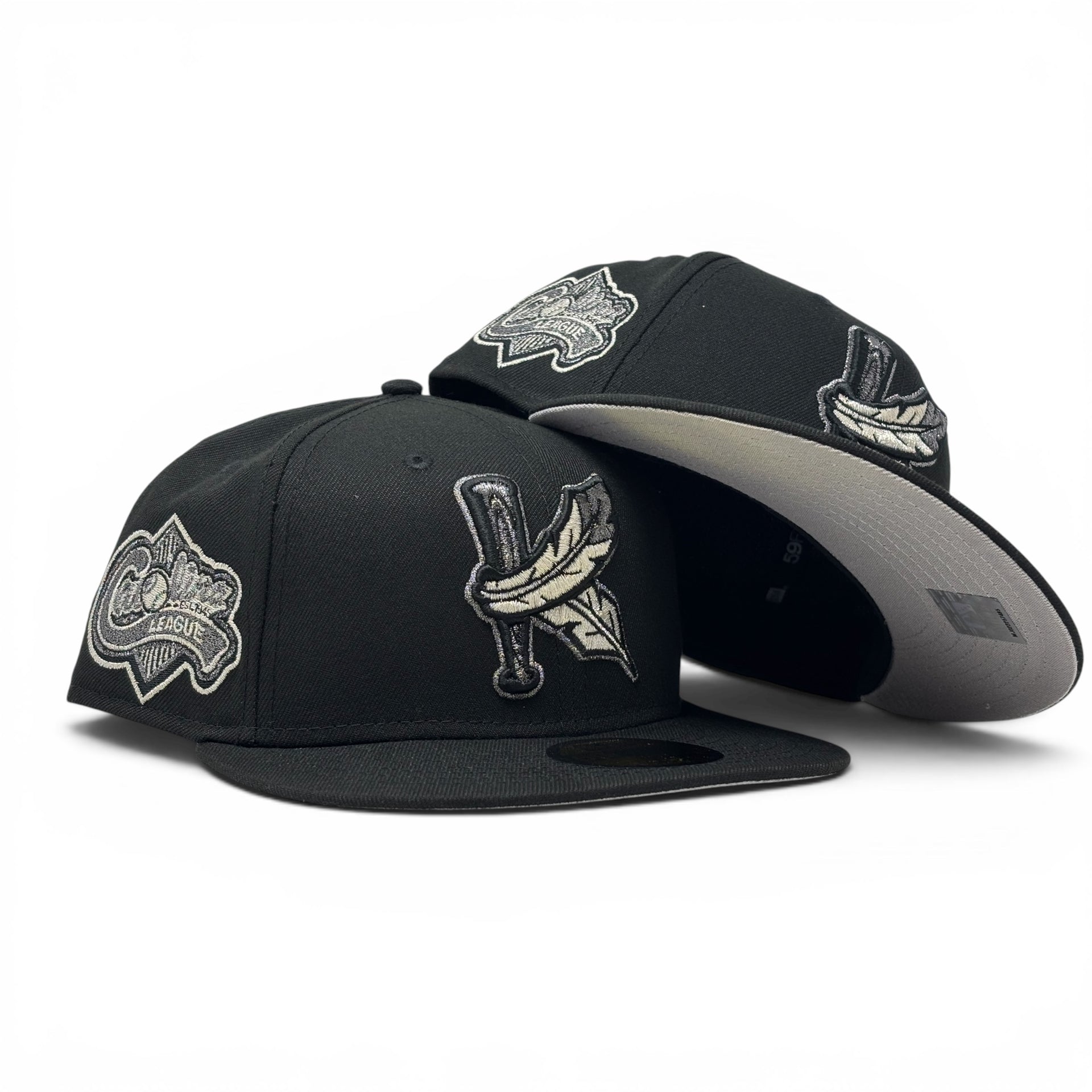 Kinston Indians Carolina League Minor League "Black Metallic" Pack Fitted hats