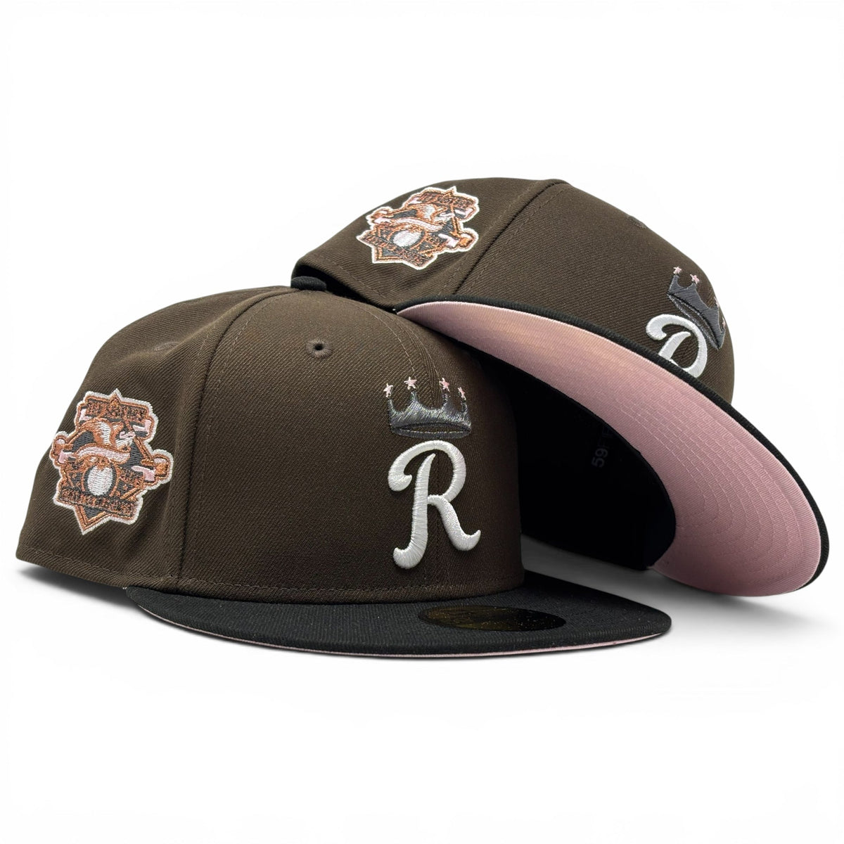 Kansas City Royals 100th Anniversary Pink Brim Fitted Hats-Brown Black