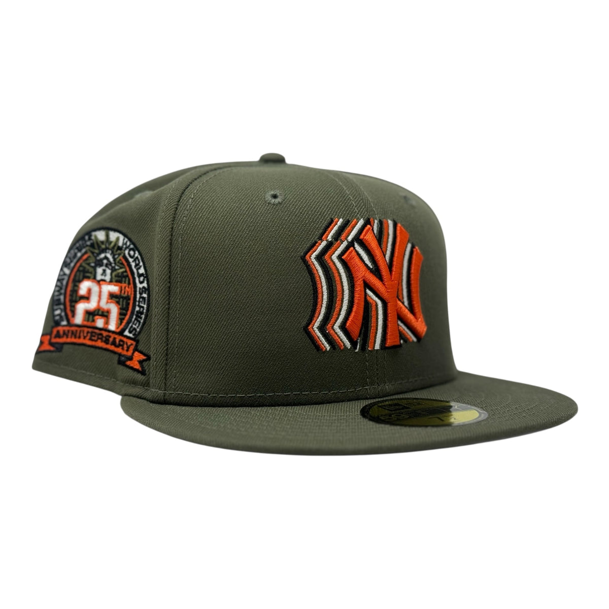New York Yankees 25th Anniversary Champions Shadow Logo Fitted Hats-Olive