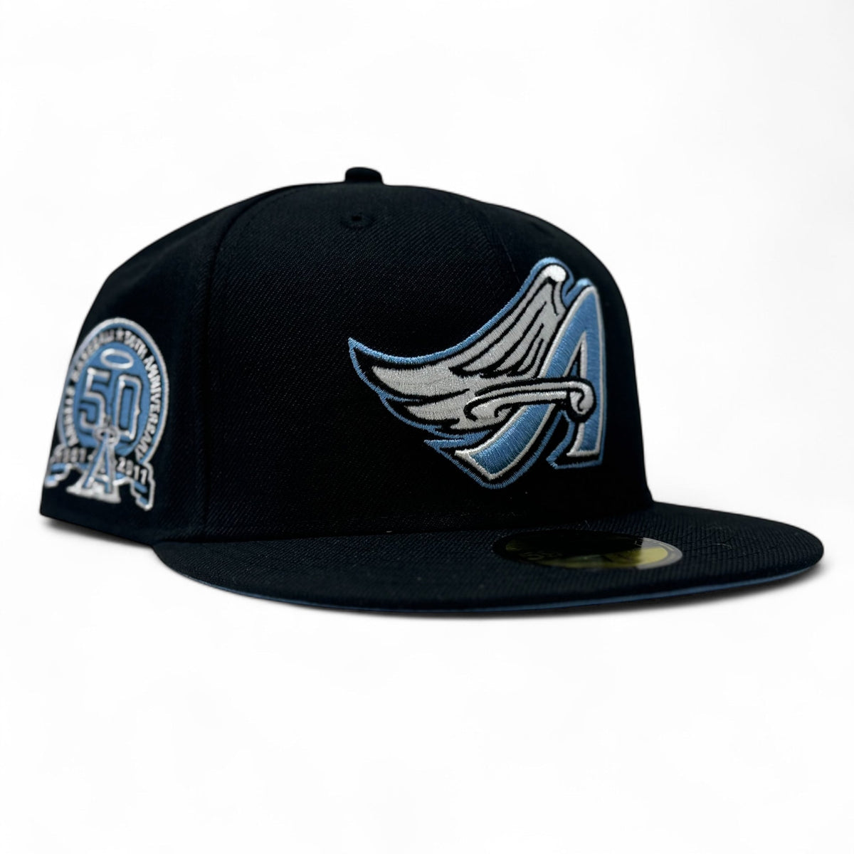 Los Angeles Angels 50th Anniversary Black Icy Brim Fitted Hats