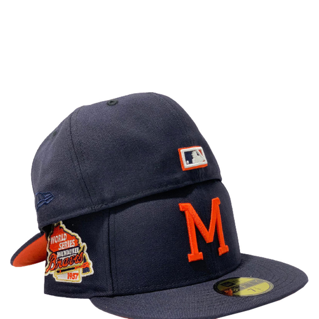 MILWAUKEE BRAVES  1957 WORLD SERIES NAVY ORANGE BRIM NEW ERA FITTED HAT