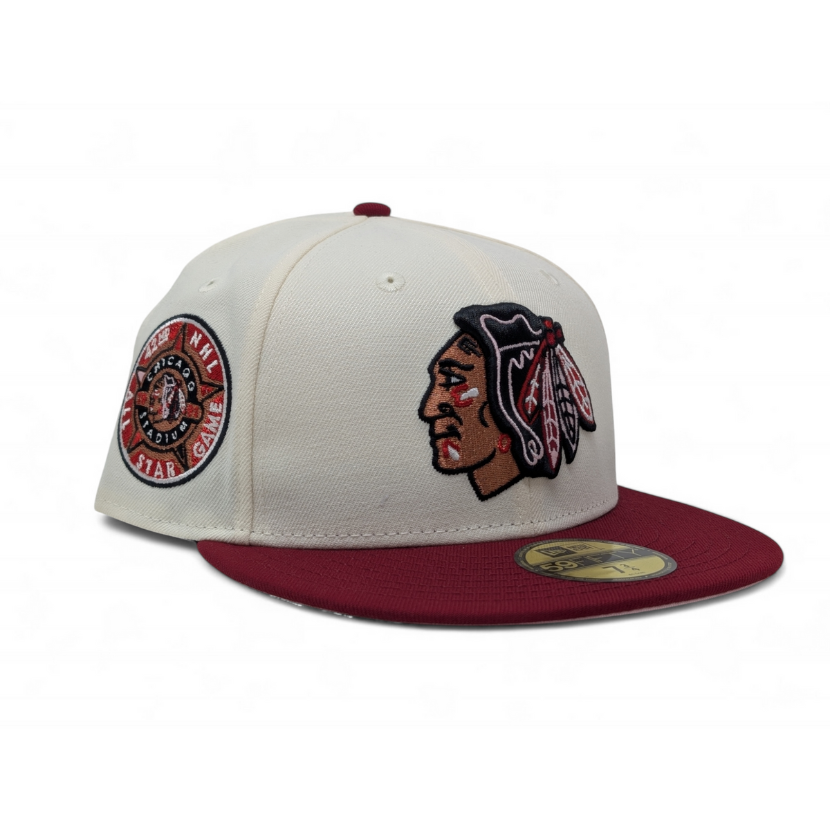 Chicago Blackhawks 1991 All Star Game Pink Brim Fitted Hats Burgundy