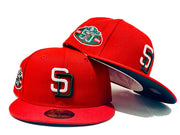SAN DIEGO PADRES 50TH ANNIVERSARY XMAS COLOR RED GREEN BRIM NEW ERA FITTED HAT