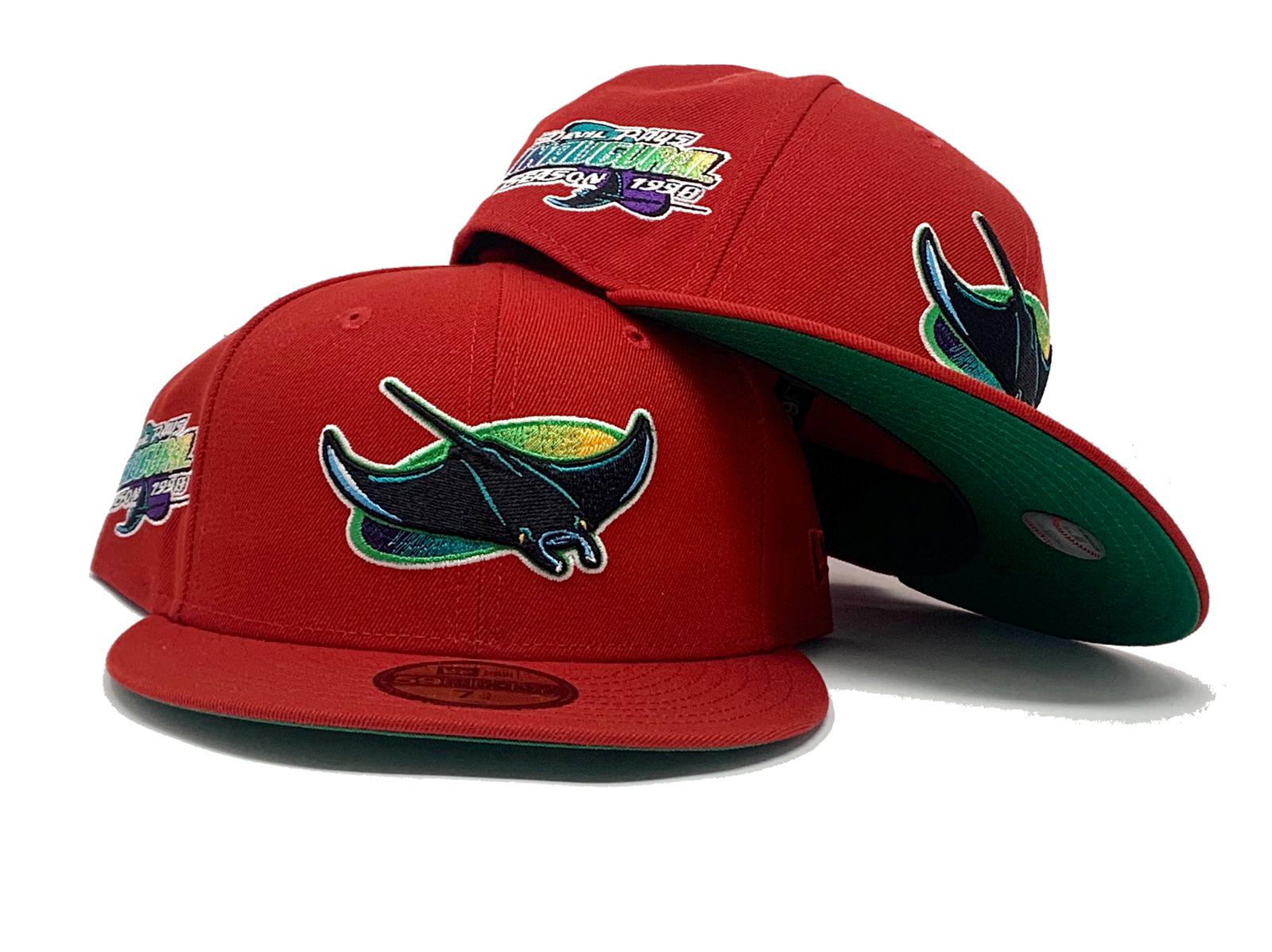 TAMPA BAY DEVIL RAYS 1998 INAUGURAL SEASON RED GREEN BRIM NEW ERA FITTED HAT