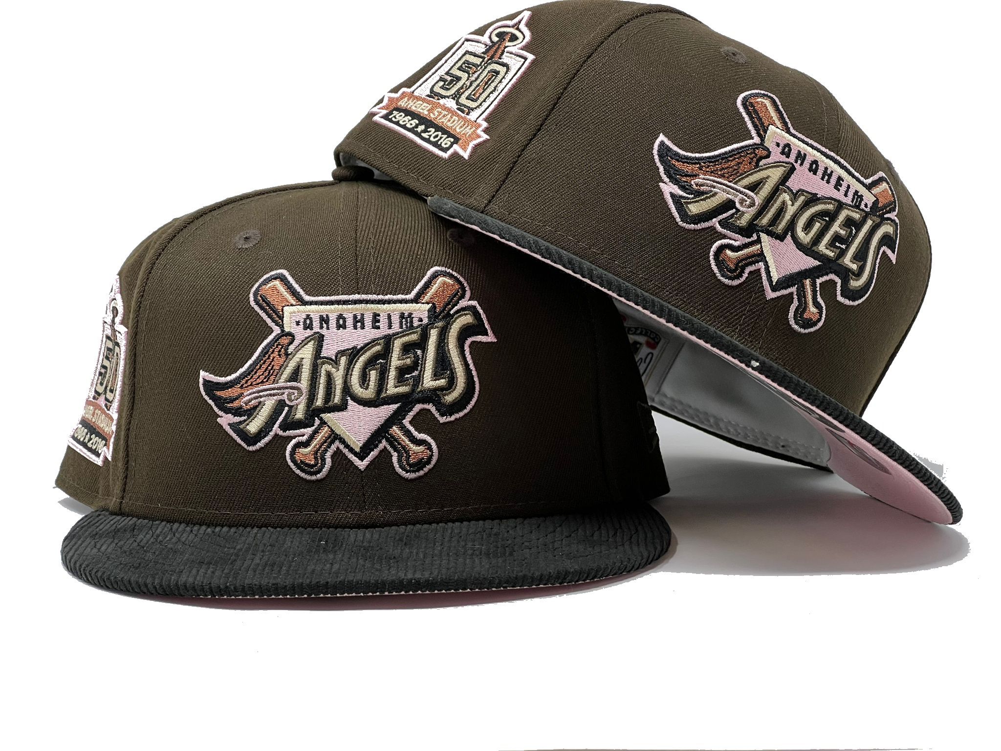 Anahiem  Angels 50th Anniversary Brown Black Corduory New Era Fitted Hat
