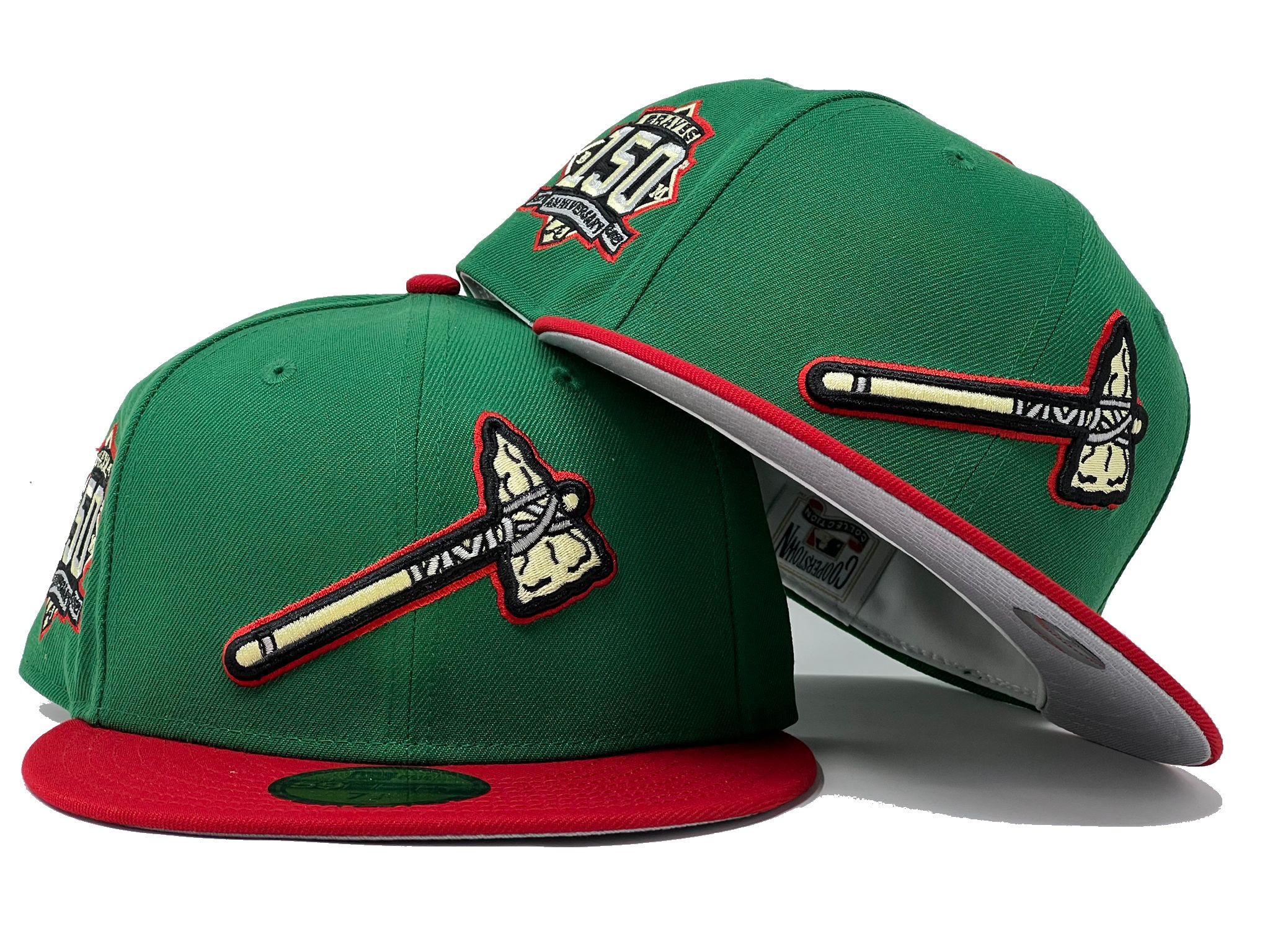 Atlanta Braves 150th Anniversary " Xmas Pack" Green Red Visor Gray Brim New Era Fitted Hat