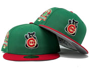 CHICAGO CUBS 1990 ALL STAR GAME "XMAS PACK" GREEN RED VISOR GRAY BRIM NEW ERA FITTED HAT