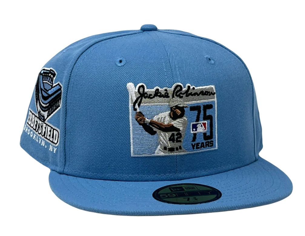 Jackie Robinson Ebbets Field Sky Blue Gray Brim New Era Fitted Hat