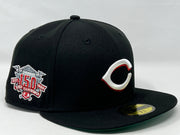 Cincinnati Reds 150th Anniversary Black Green Brim New Era Fitted Hat