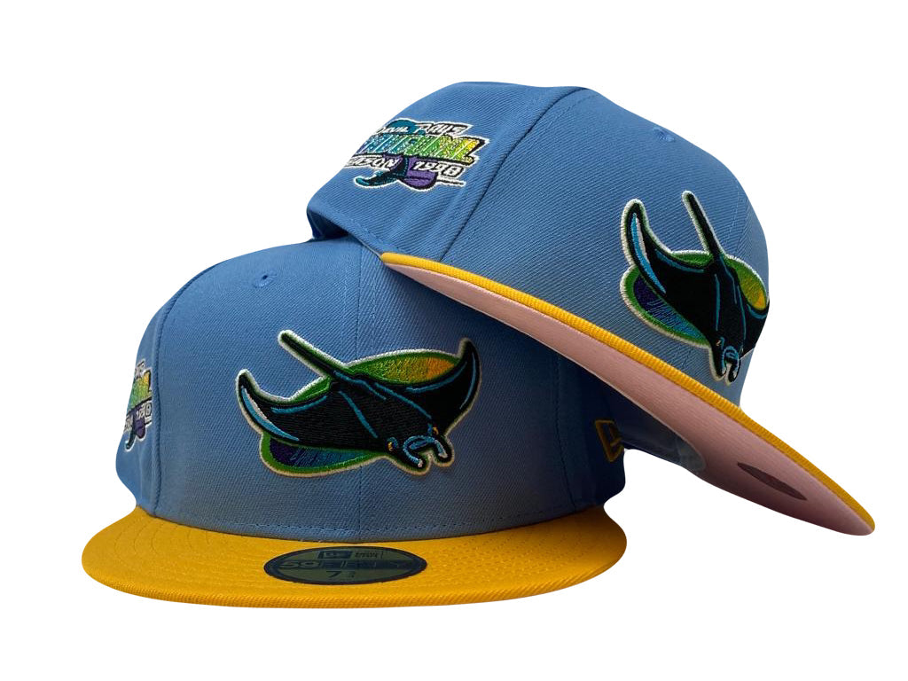 Tampa Bay Devil Rays 1998 Inaugural Season Sky Blue Yellow Pink Brim New Era Fitted Hat