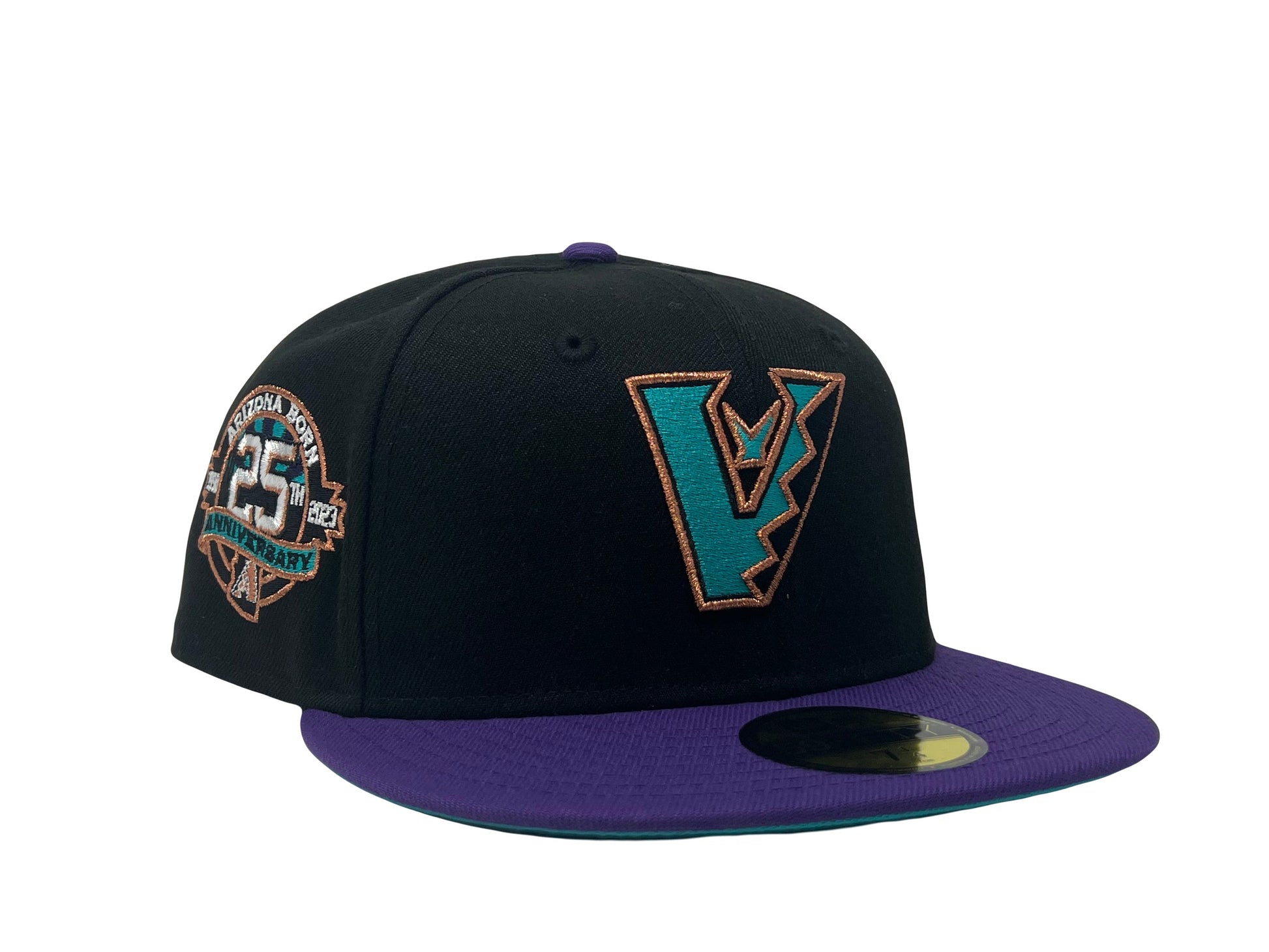 Arizona Diamondbacks 25th Anniversary "Up-Side Down" Front Logo Teal Brim New Era Fitted Hat