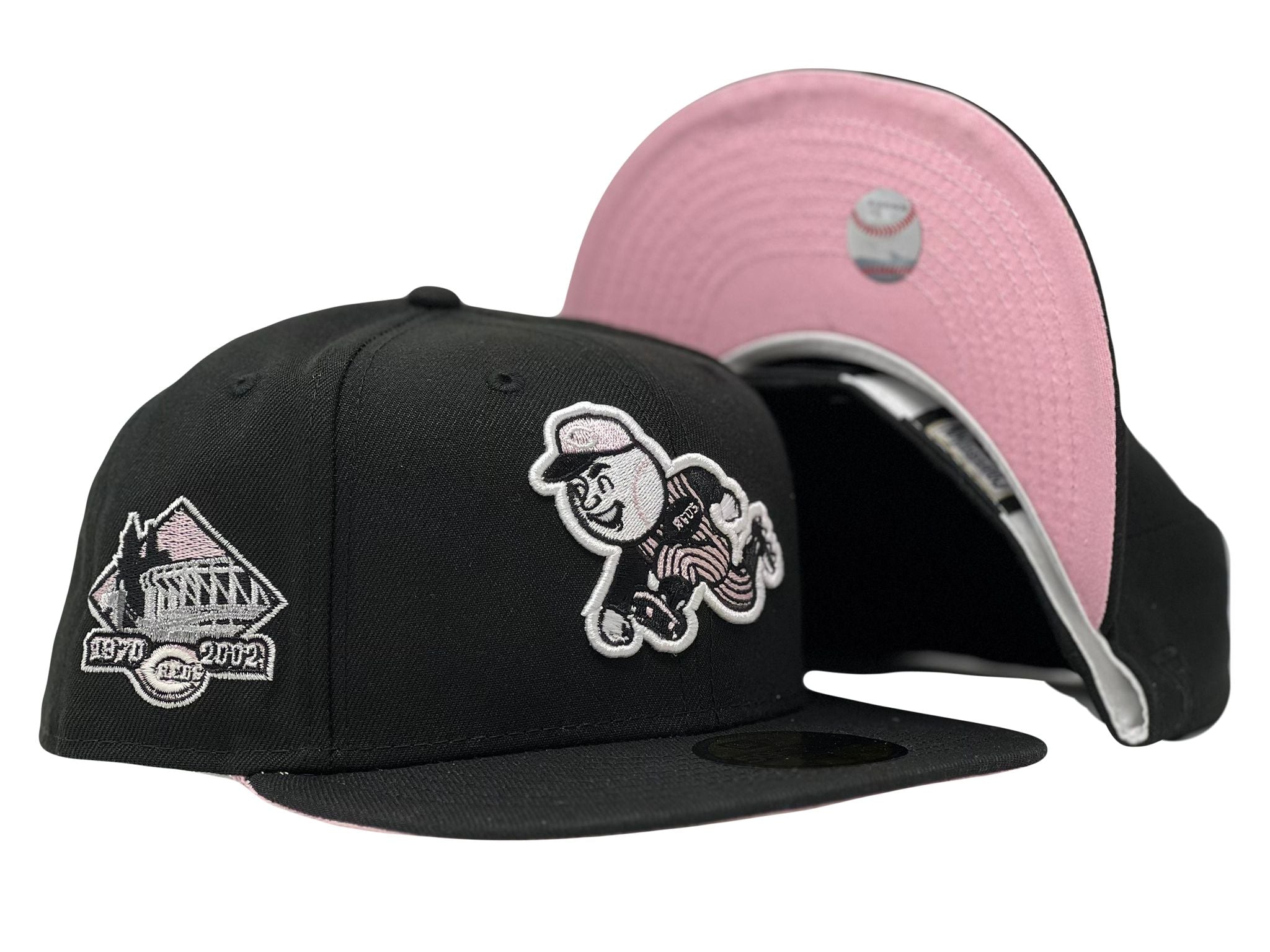 Cincinnati Reds River Front Stadium Black Pink Brim New Era Fitted Hat