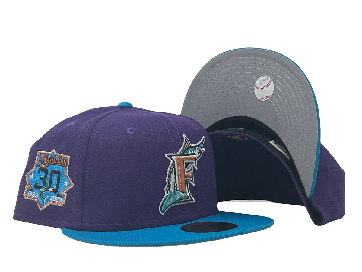 Deep Purple Florida Marlins Blue Jewel Visor New Era Fitted Hat