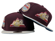 Colorado Rockies 10th Anniversary Maroon Stone Visor Icy Brim New Era Fitted Hat