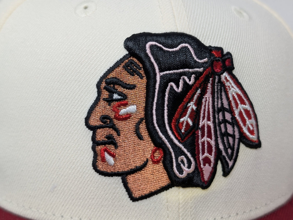 Chicago Blackhawks 1991 All Star Game Pink Brim Fitted Hats Burgundy