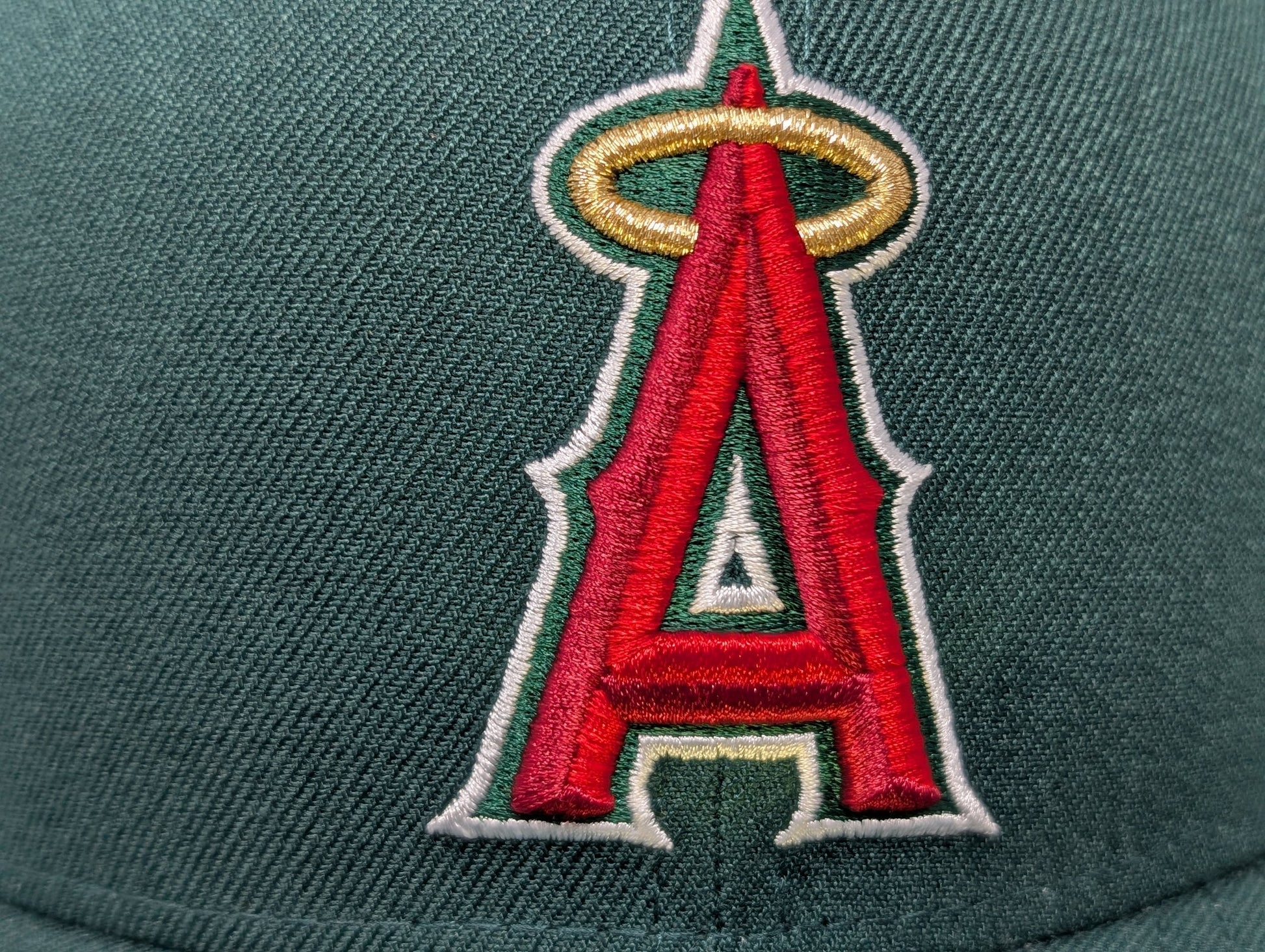 Los Angeles Angels 35th Anniversary Dark Green Pink Brim Fitted Hats