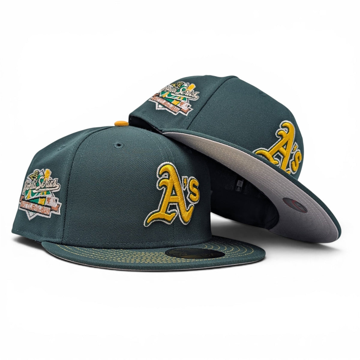 Oakland Athletics Battle of the Bay 1989 World Series Fitted Hats-Green