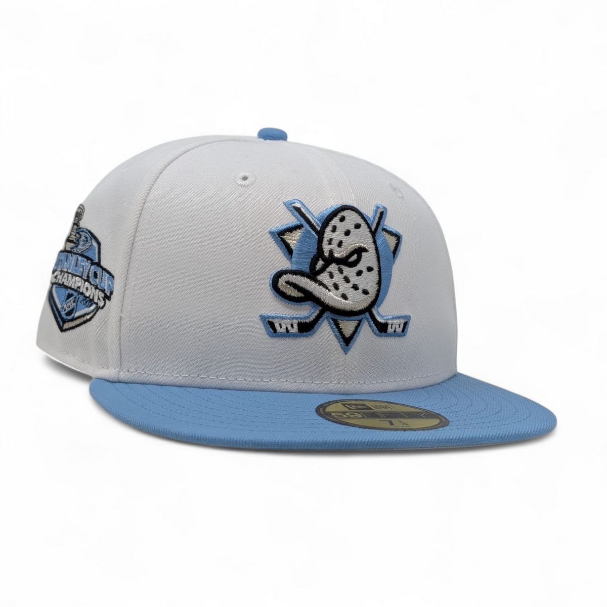 Anaheim Ducks Stanley Cup Champions Fitted Hats-White Sky Blue